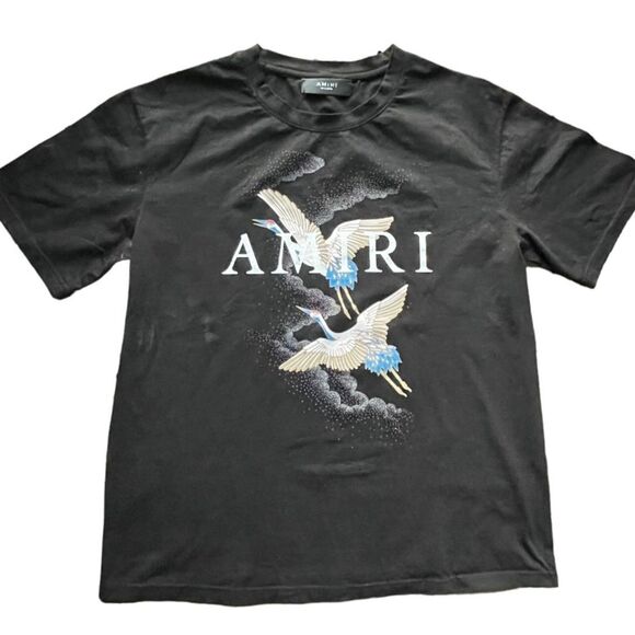 Amiri T Shirt Mens Size Large Black USA Crane Script Graphic Tee Mike MINT - Picture 1 of 9